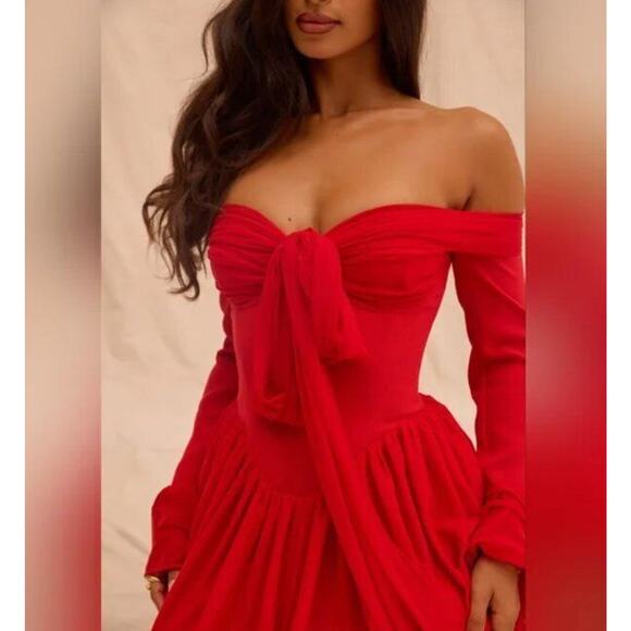 HOUSE OF CB Sz XS Fuller Cup Tall Longer Length Scarlet Red Alana Mini Dress - Picture 8 of 9